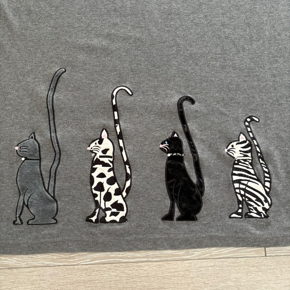 Needle & Thread Womens Gray Short Sleeve Cat Print Embroidered Dress Size 1X - Picture 7 of 15